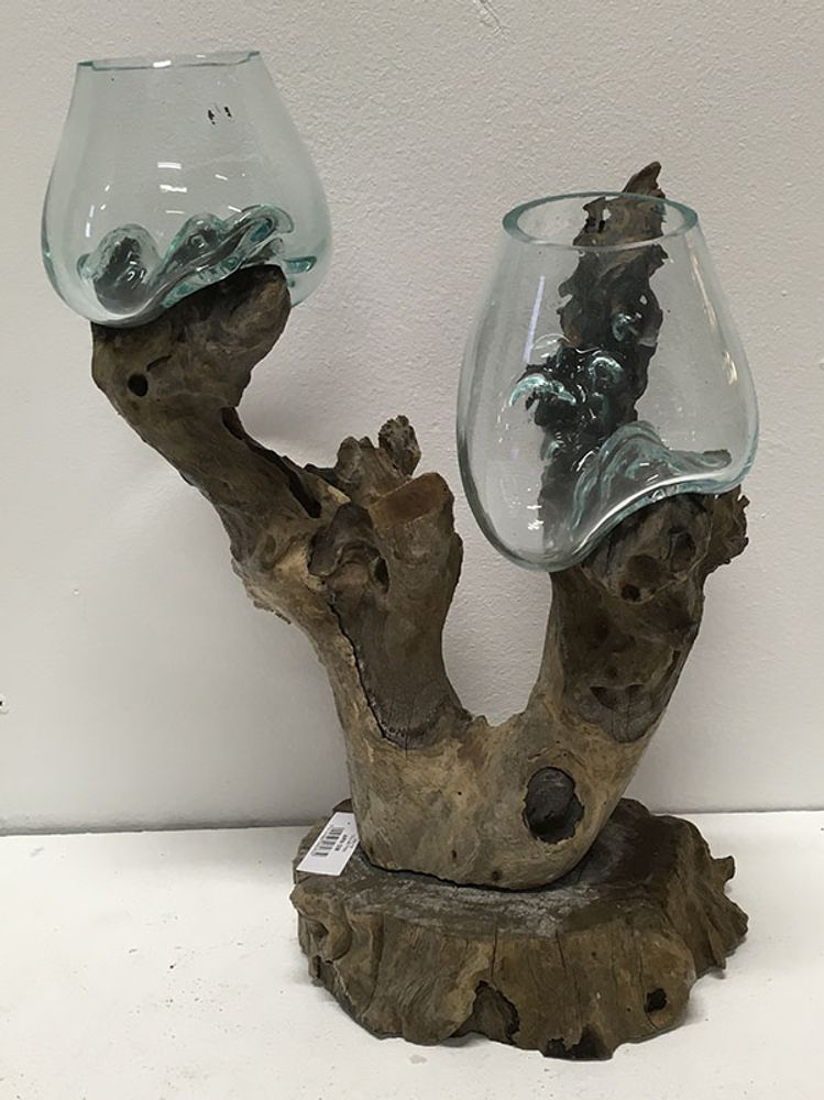 Floral decoration - Blown vase on teak root - JOLY S COLLECTION