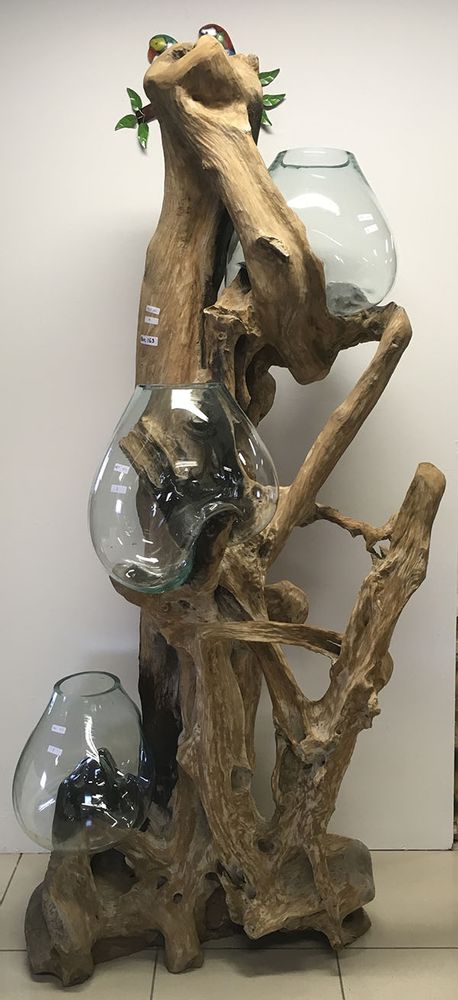 Floral decoration - Blown vase on teak root - JOLY S COLLECTION