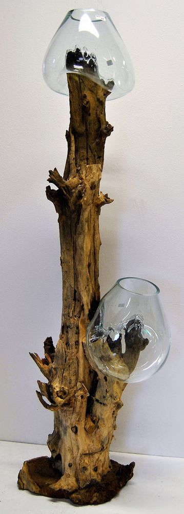 Floral decoration - Blown vase on teak root - JOLY S COLLECTION