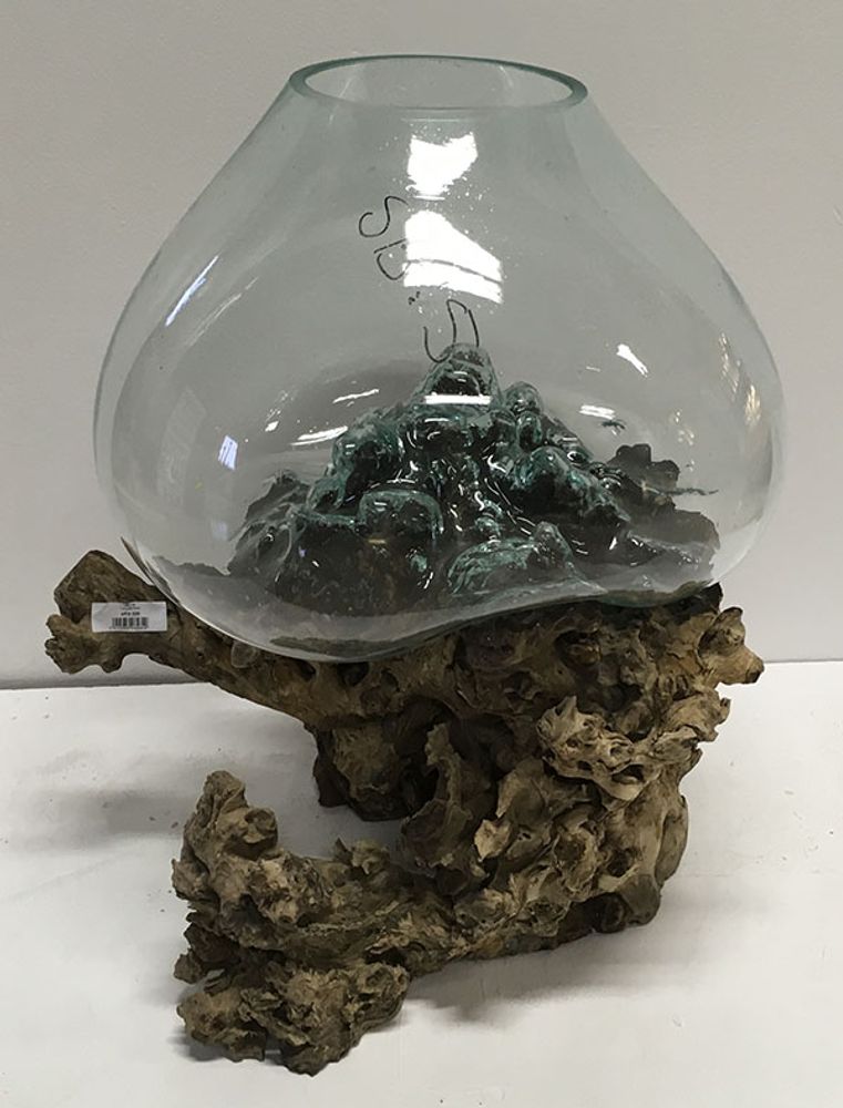 Floral decoration - Blown vase on teak root - JOLY S COLLECTION