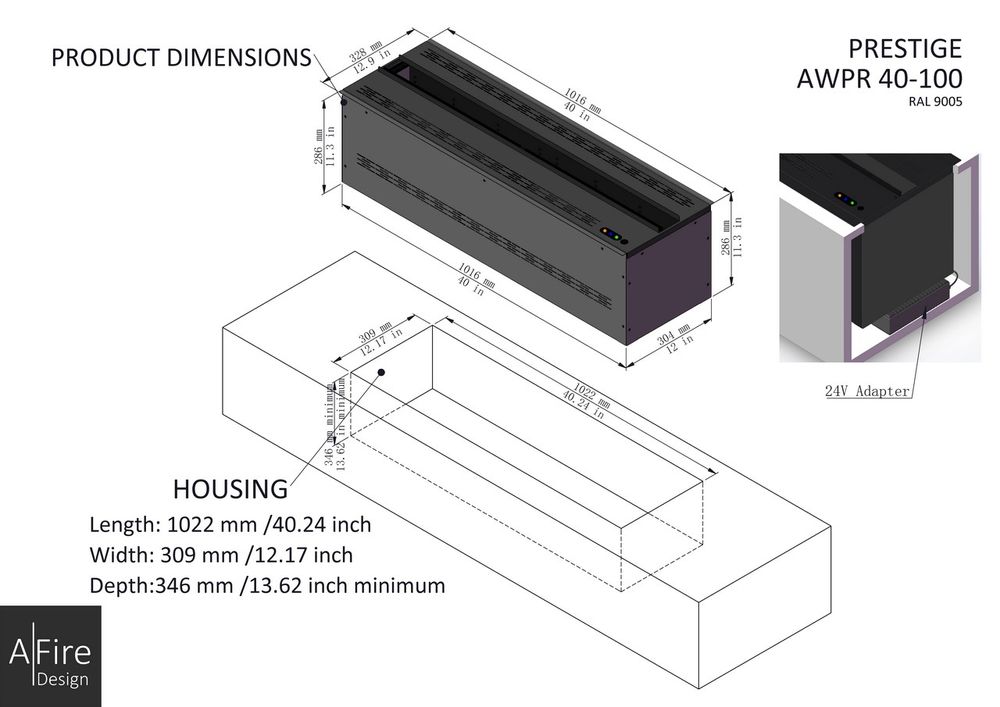 Chambres d'hôtels - 100 cm Cheminée à vapeur d'eau - Insert électrique 3D PRESTIGE AFIRE Cheminées Décoration Design - AFIRE