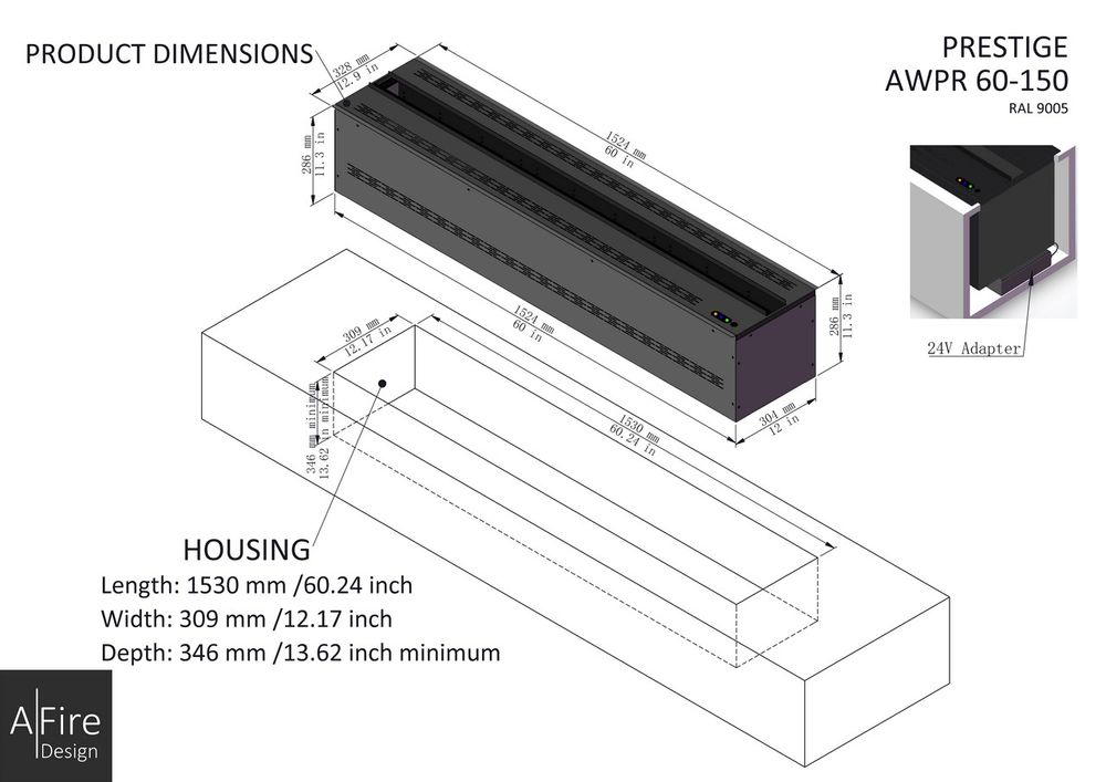 Hotel bedrooms - 150 cm Water Vapor Fireplace - AFIRE 3D Electric Insert PRESTIGE Design Decoration - AFIRE