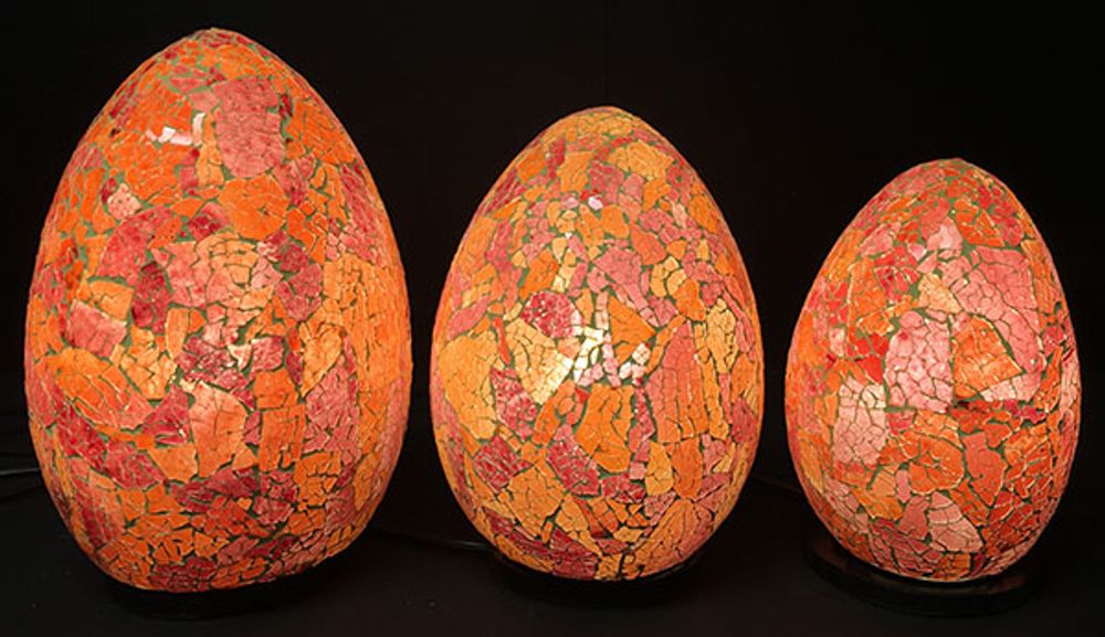Lampes à poser - PUR061B - set de 3 lampes oeuf mosaïques orange/rouge. - JOLY S COLLECTION