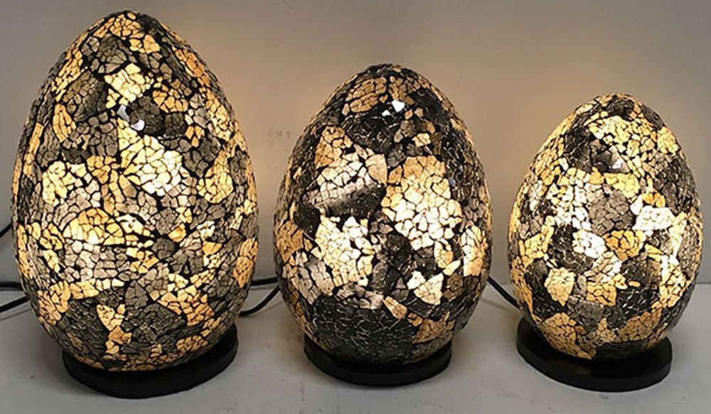 Lampes à poser - PUR061B - set de 3 lampes oeuf mosaïques orange/rouge. - JOLY S COLLECTION