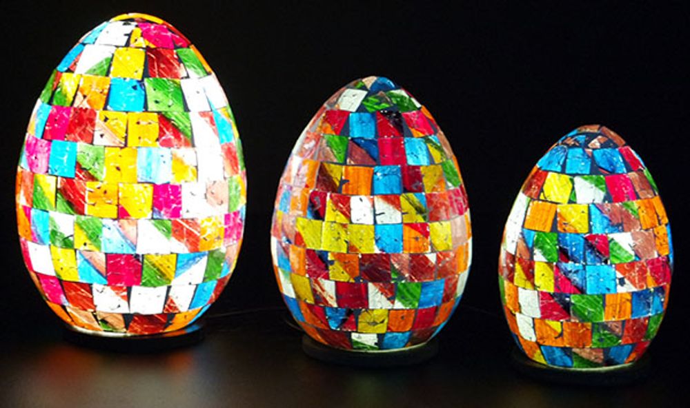 Lampes à poser - PUR061B - set de 3 lampes oeuf mosaïques orange/rouge. - JOLY S COLLECTION