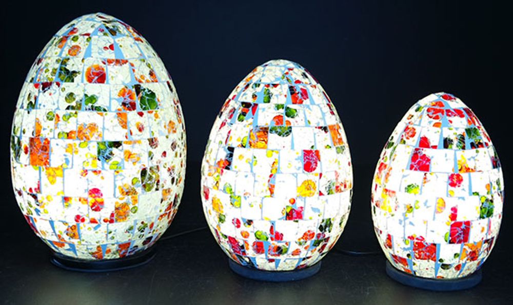 Lampes à poser - PUR061B - set de 3 lampes oeuf mosaïques orange/rouge. - JOLY S COLLECTION