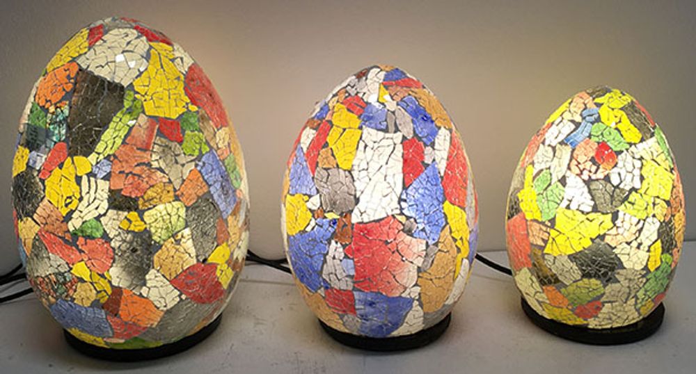 Lampes à poser - PUR061B - set de 3 lampes oeuf mosaïques orange/rouge. - JOLY S COLLECTION