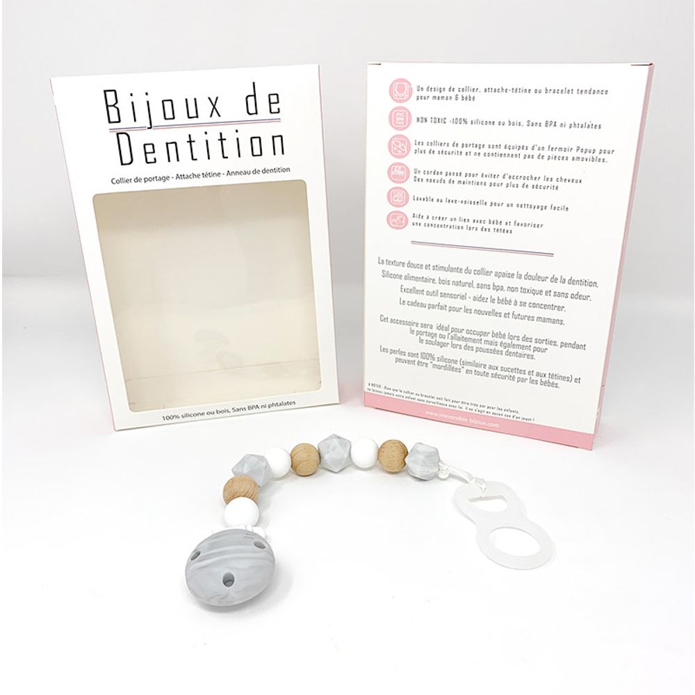 Childcare  accessories - Silicone Pacifier Clip - Wood and Marble - IRRÉVERSIBLE