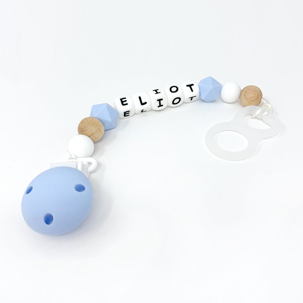Accessoires pour puériculture - Attache-sucette silicone personnalisable - Bois et Bleu - IRRÉVERSIBLE