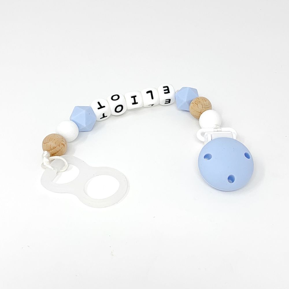 Accessoires pour puériculture - Attache-sucette silicone personnalisable - Bois et Bleu - IRRÉVERSIBLE