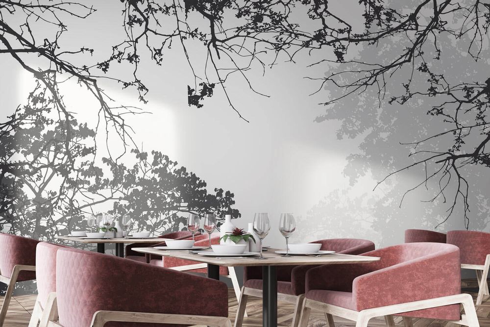 Decorative objects - Ramos Premium Grey and White Tree Wallpaper - LA MAISON MURAEM