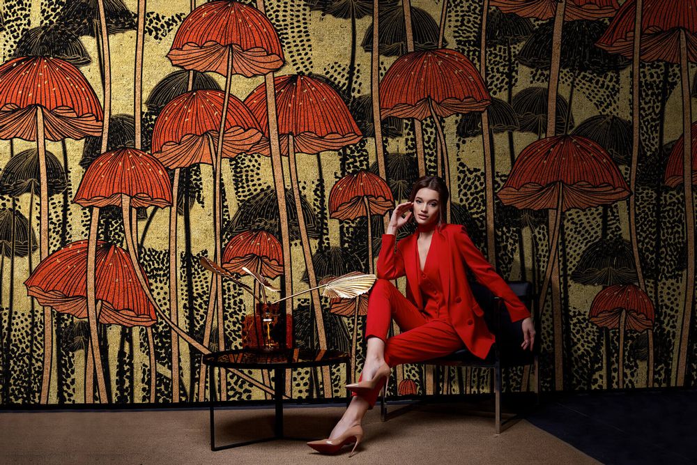 Wallpaper - Mashroom Black, Gold and Red Premium Wallpaper - LA MAISON MURAEM