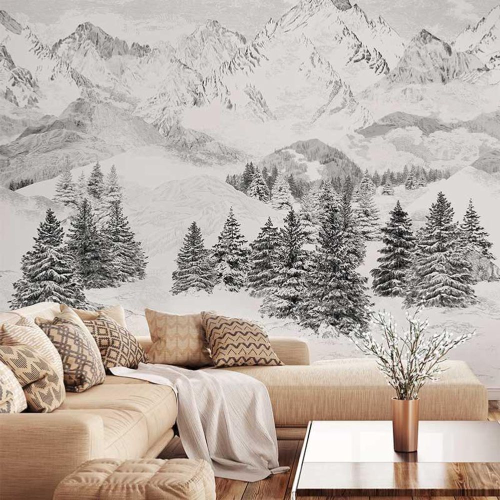 Papiers peints - Papier peint montagne noir et blanc Les Cimes - LA MAISON MURAEM