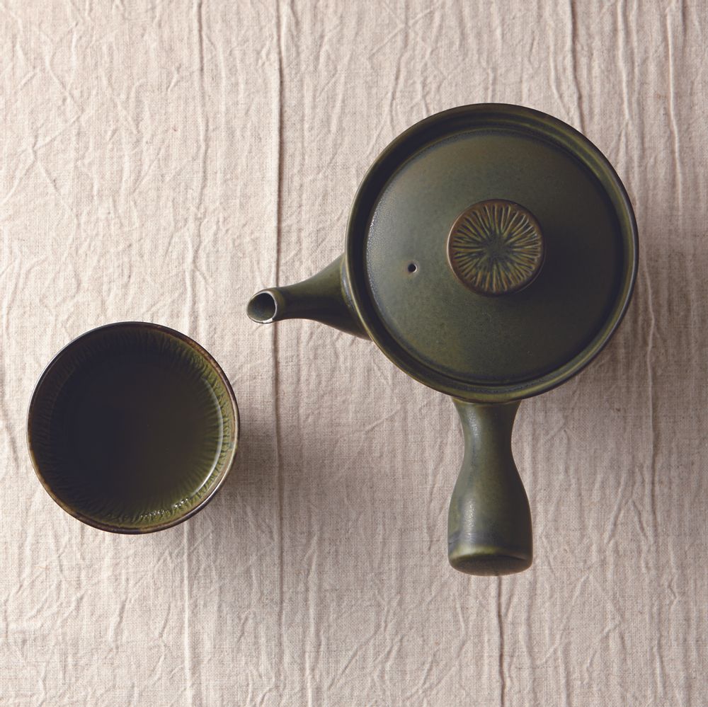 Accessoires thé et café - théière pli (kyusu) mat vert - MIYAMA.