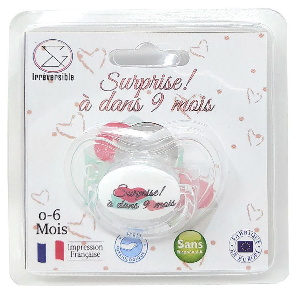 Childcare accessories - Physiological announcement lollipop 0-6 months - Surprise!!! See you in 9 months! - IRRÉVERSIBLE