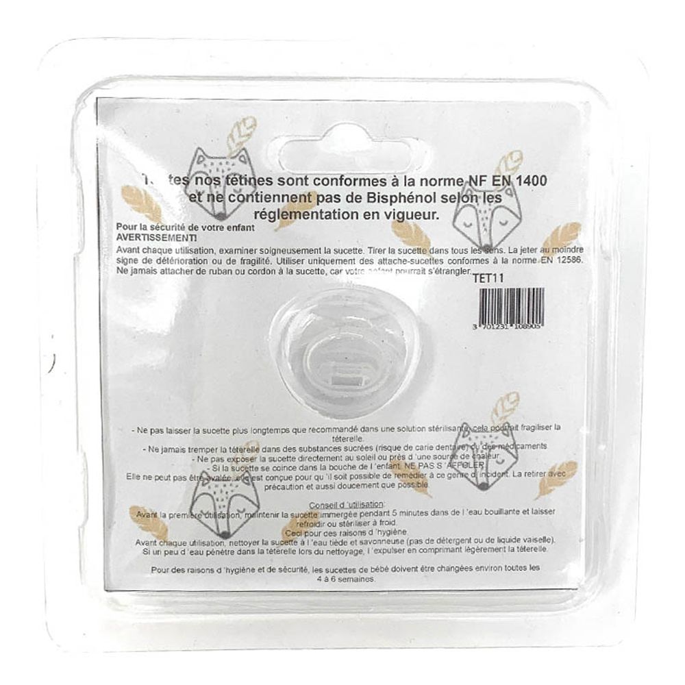 Accessoires pour puériculture - Sucette bébé physiologique 0-6 mois - Renard - IRRÉVERSIBLE