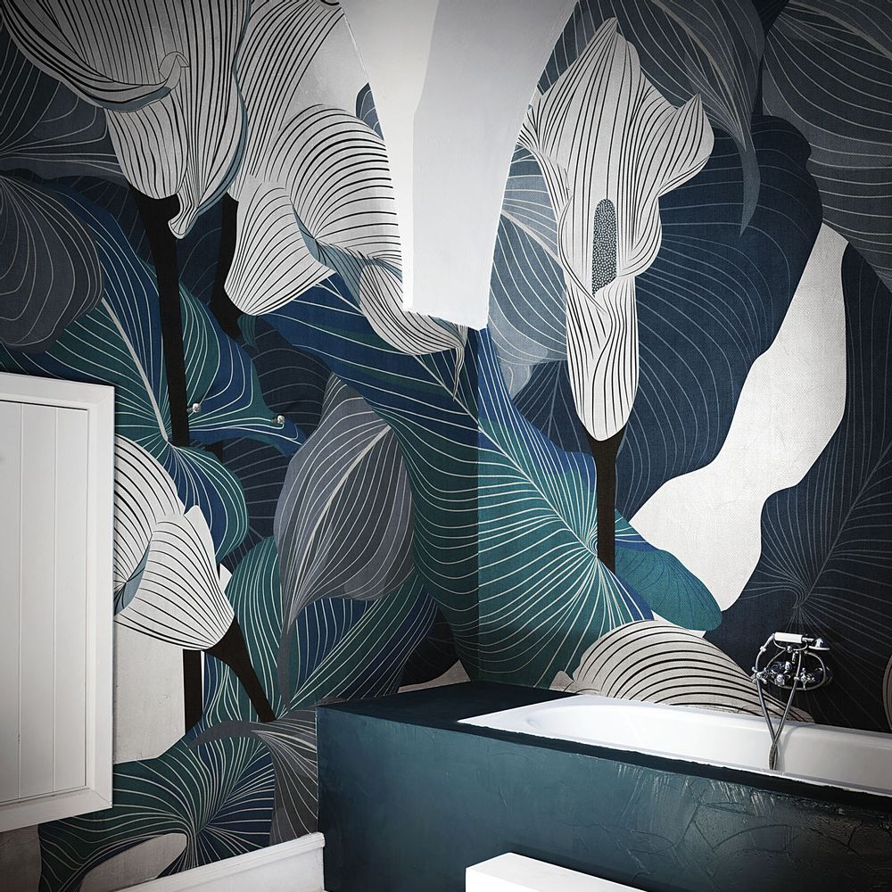 Papiers peints - Papier peint salle de bain design bleu Cloe - LA MAISON MURAEM