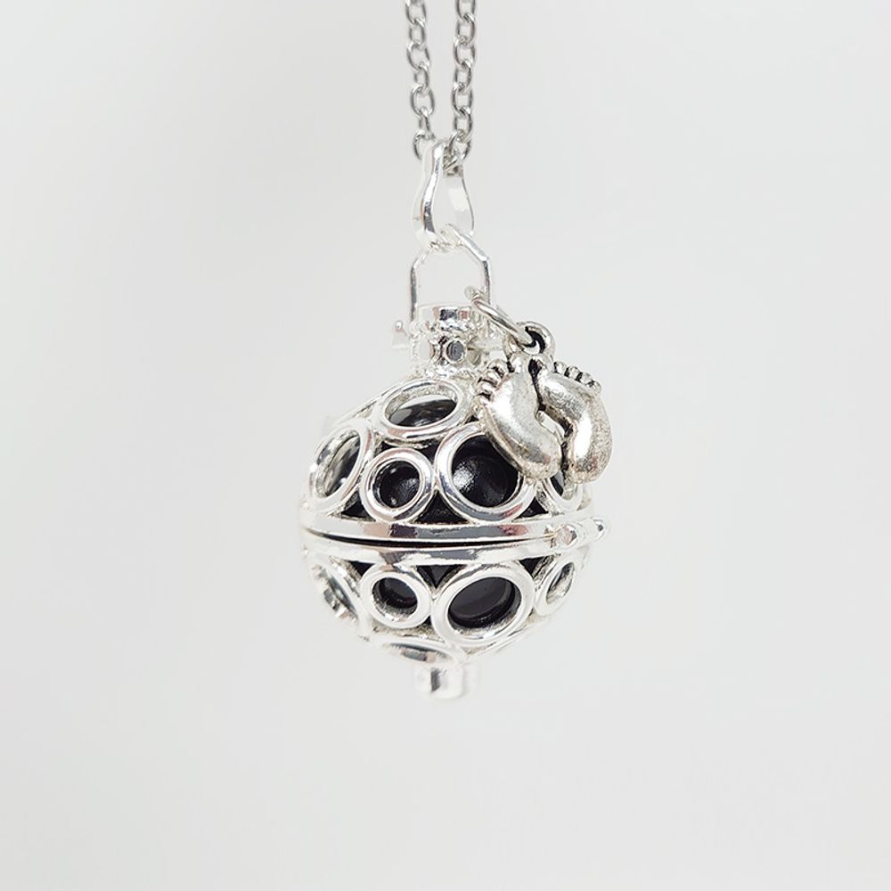 Bijoux - Bola de grossesse cage argent - ANDRÉA (Pieds/bille noire) - IRRÉVERSIBLE