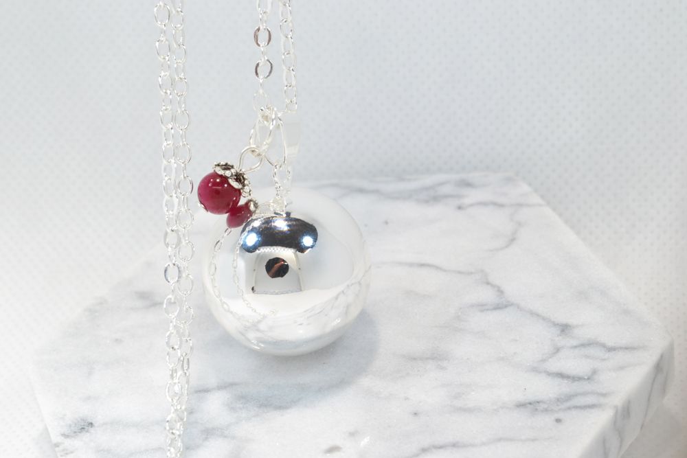 Jewelry - Pregnancy Bola Silver Smooth Natural Stone - Tiger's Eye Tinted Pink - IRRÉVERSIBLE