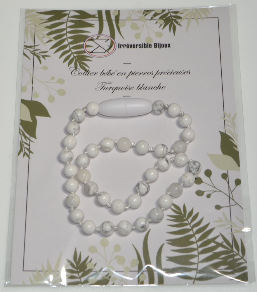 Bijoux - Collier Bébé Pierre naturelle - Howlite Magnésite - IRRÉVERSIBLE