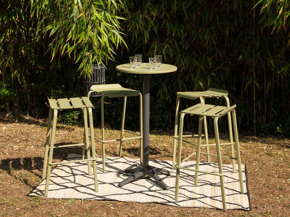 Lawn chairs - Alicante stackable bar stool Moka / reed green / water blue - EZEÏS