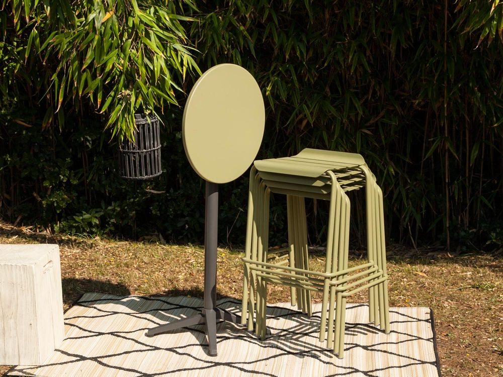 Lawn chairs - Alicante stackable bar stool Moka / reed green / water blue - EZEÏS