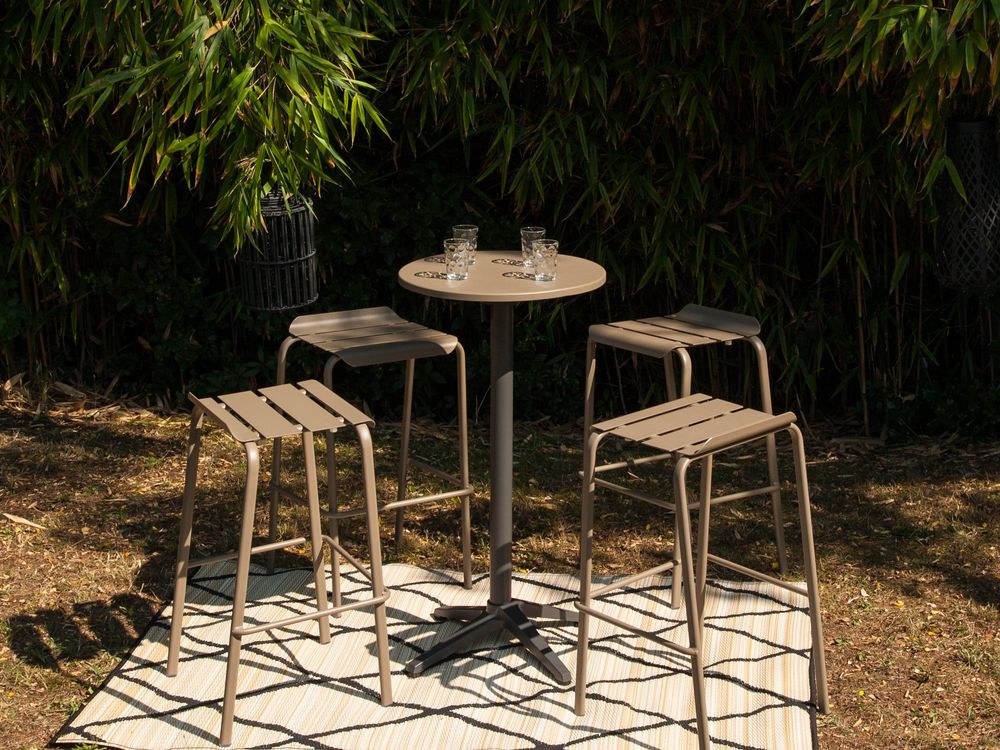 Lawn chairs - Alicante stackable bar stool Moka / reed green / water blue - EZEÏS