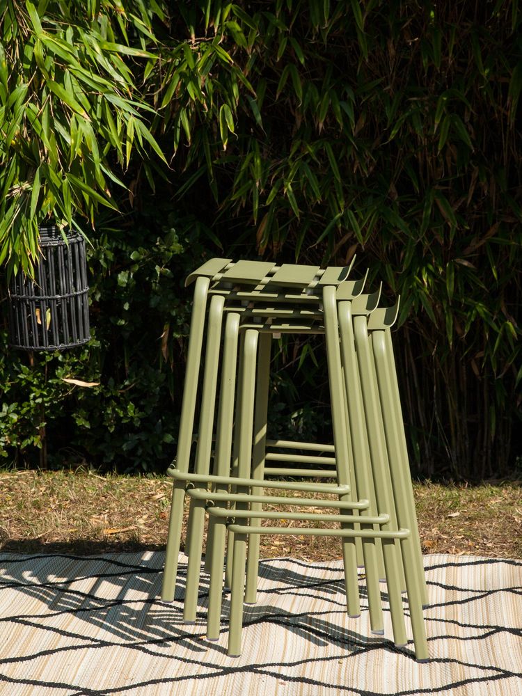 Lawn chairs - Alicante stackable bar stool Moka / reed green / water blue - EZEÏS