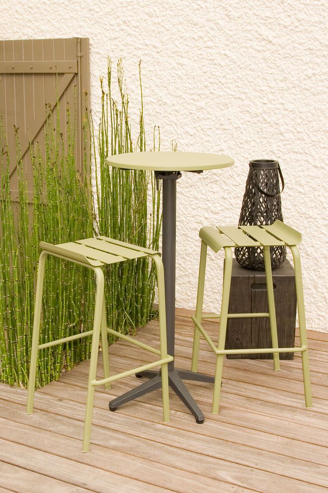 Lawn chairs - Alicante stackable bar stool Moka / reed green / water blue - EZEÏS