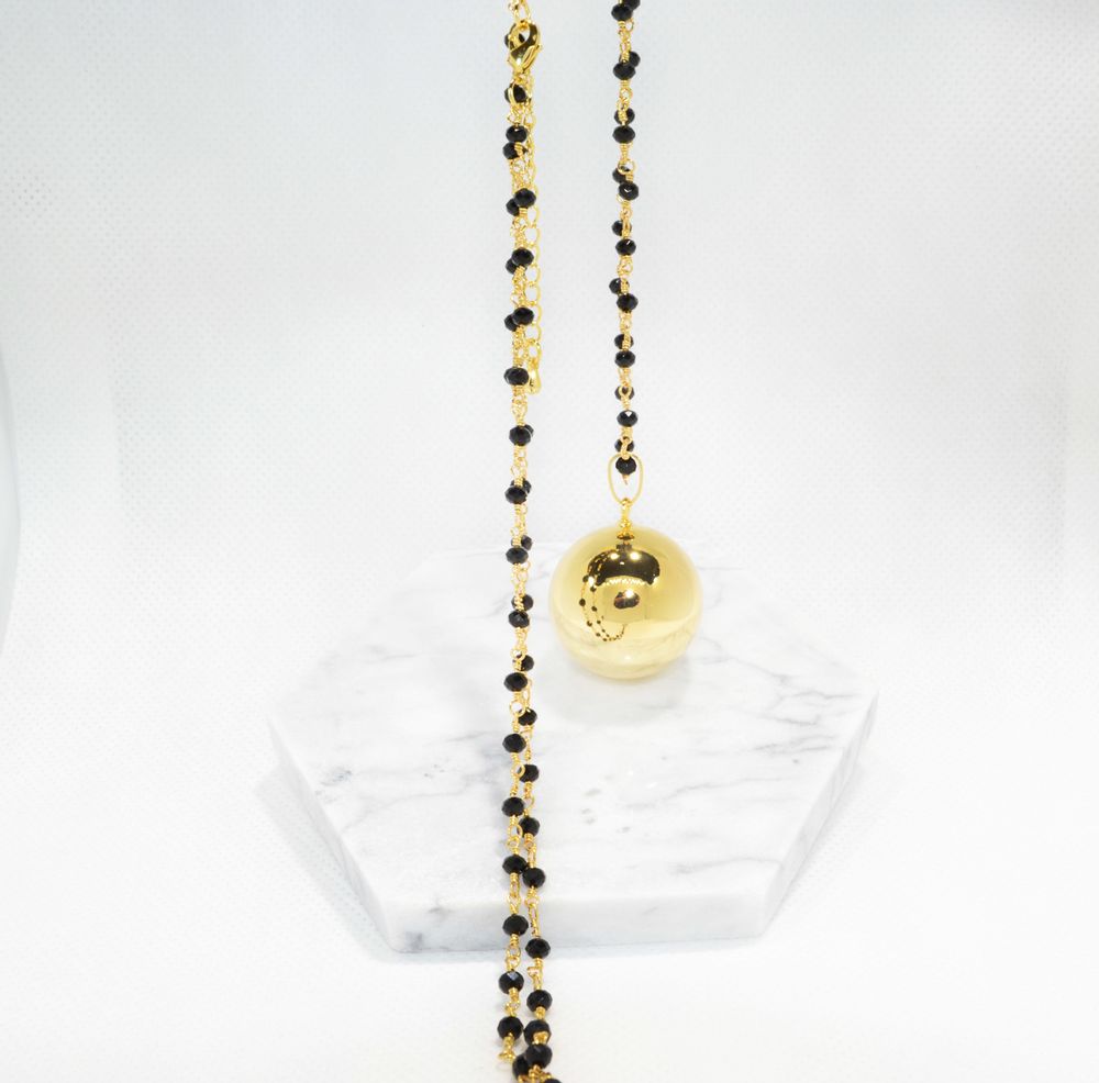 Bijoux - Bola de grossesse or lisse - CHARLOTTE (Chaine perlée/cristal noir) - IRRÉVERSIBLE
