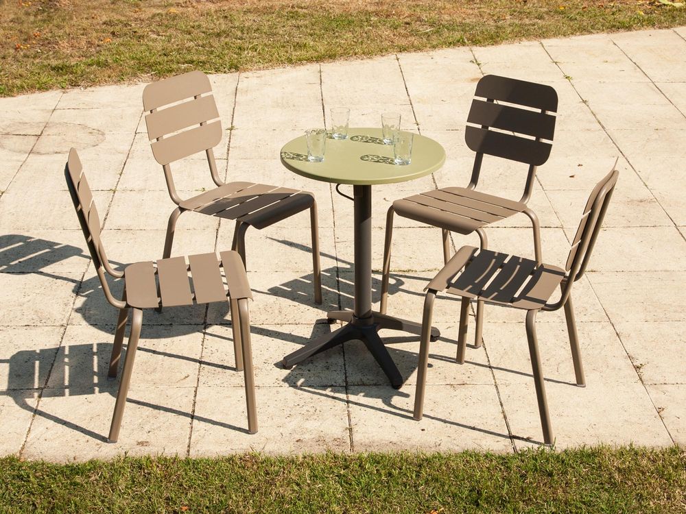 Dining Tables - Alicante round bistro table aluminium mocha\ green bistro. - EZEÏS