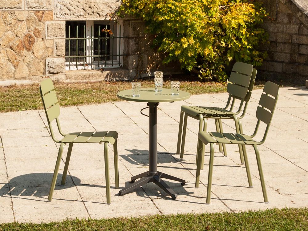 Dining Tables - Alicante round bistro table aluminium mocha\ green bistro. - EZEÏS
