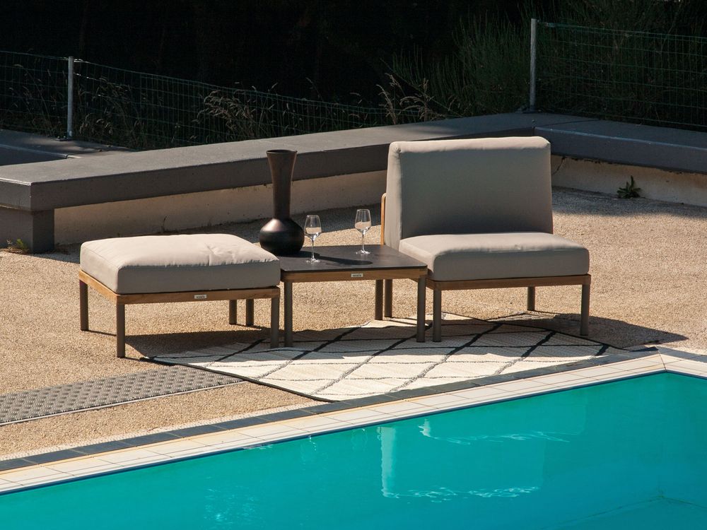 Lawn chairs - Kallysta central module for garden furniture in solid teak with taupe thermo-lacquered aluminium legs and polyolefin cushions. - EZEÏS