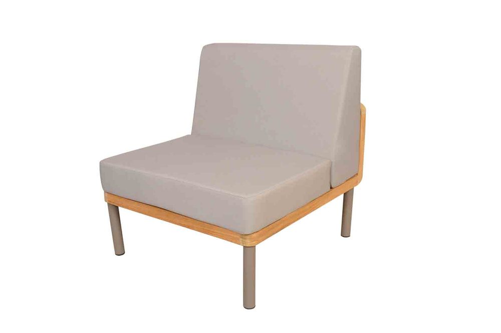 Lawn chairs - Kallysta central module for garden furniture in solid teak with taupe thermo-lacquered aluminium legs and polyolefin cushions. - EZEÏS