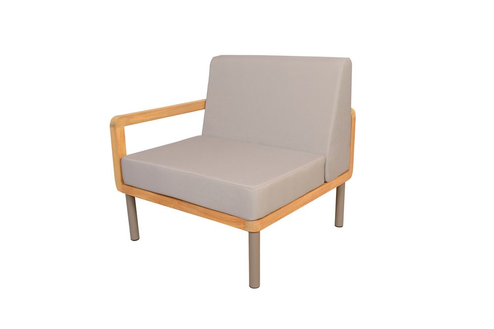 Lawn chairs - Kallysta central module for garden furniture in solid teak with taupe thermo-lacquered aluminium legs and polyolefin cushions. - EZEÏS