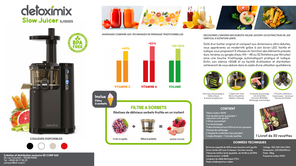 Small household appliances - SLOW JUICER DETOXIMIX SJ1500 S - DETOXIMIX