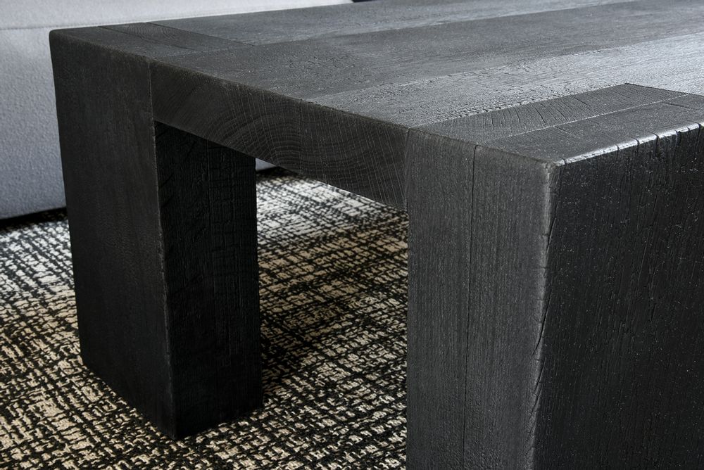 Tables basses - TABLE BASSE CHÊNE MASSIF FINITION BOIS BRÛLÉ — SHOU-SUGI-BAN - OUVRAGE  - BOIS BRULE