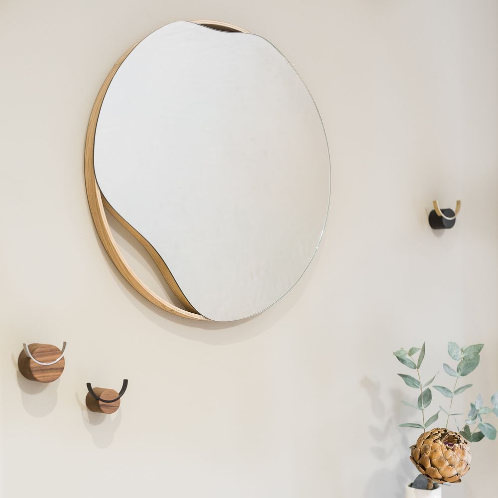 Mirrors - Mirror PUDDLE | oak wood, black or white, ∅ 70 cm - NAMUOS