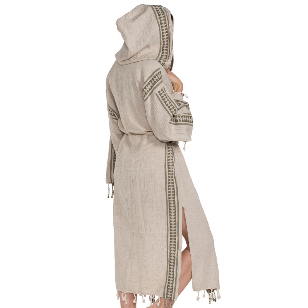 Loungewear - ANTIQUE02 HOODED BATHROBE DRESSING GOWN LINEN COTTON HANDLOOM - LALAY