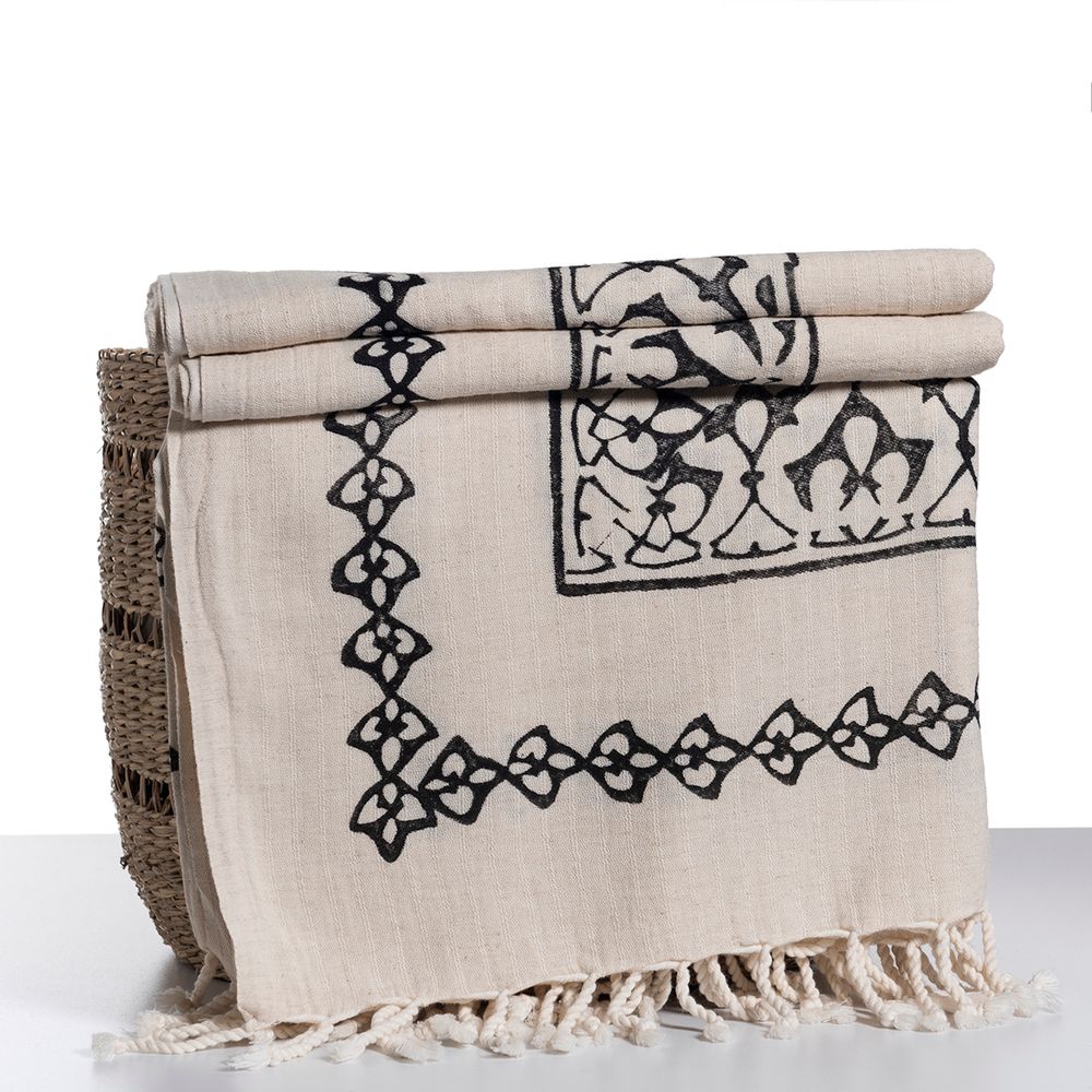 Throw blankets - HANDPRINTED BEDCOVER THROW SOFA COVER BLANKET TABLE COVER COTTON -LINEN CUSTOMMADE - LALAY