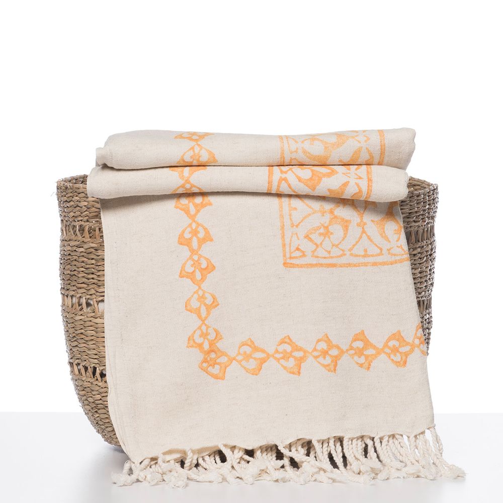 Throw blankets - HANDPRINTED BEDCOVER THROW SOFA COVER BLANKET TABLE COVER COTTON -LINEN CUSTOMMADE - LALAY