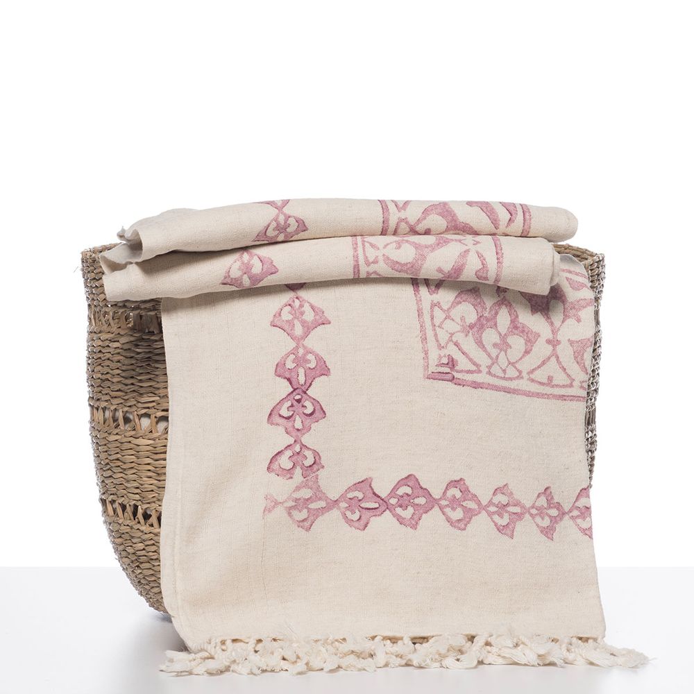 Throw blankets - HANDPRINTED BEDCOVER THROW SOFA COVER BLANKET TABLE COVER COTTON -LINEN CUSTOMMADE - LALAY