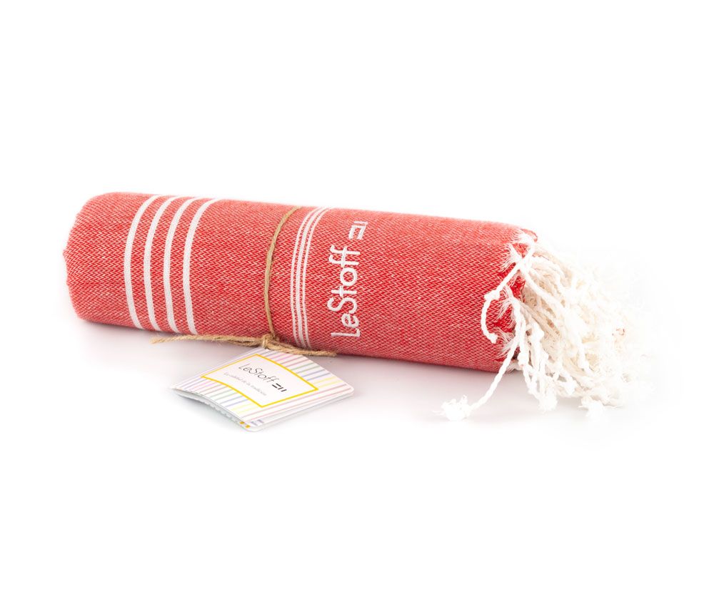 Autres linges de bain - Fouta Rouge en coton biologique certifié GOTS - LESTOFF FRANCE
