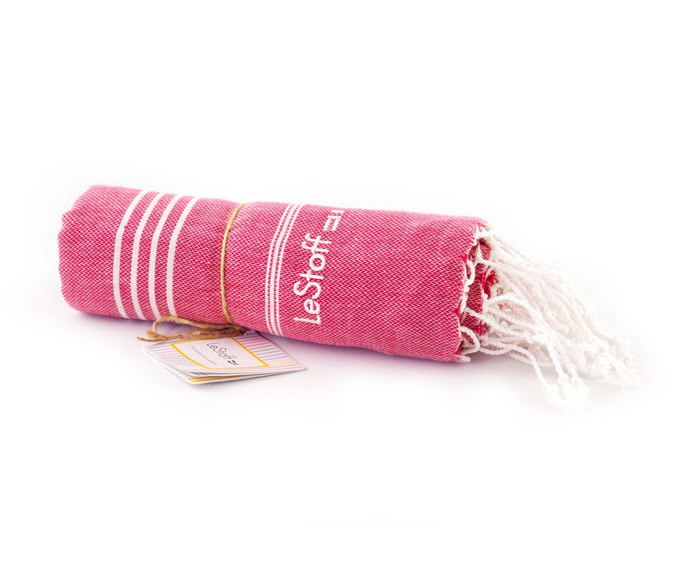 Autres linges de bain - Fouta Fuchsia en coton biologique certifié GOTS - LESTOFF FRANCE