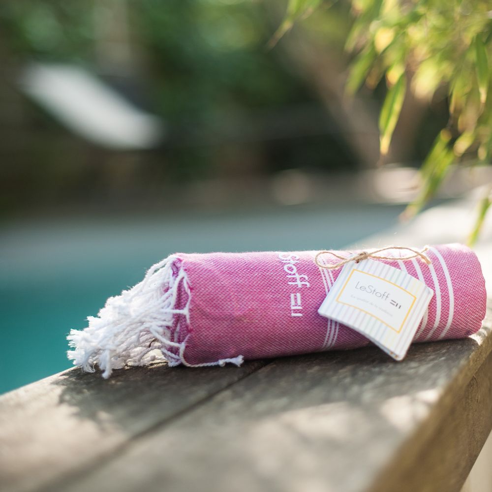 Autres linges de bain - Fouta Fuchsia en coton biologique certifié GOTS - LESTOFF FRANCE
