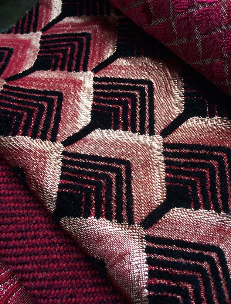 Upholstery fabrics - UPHOLSTERY FABRIC/ BLACK-RED & GOLD - DEMTEKS