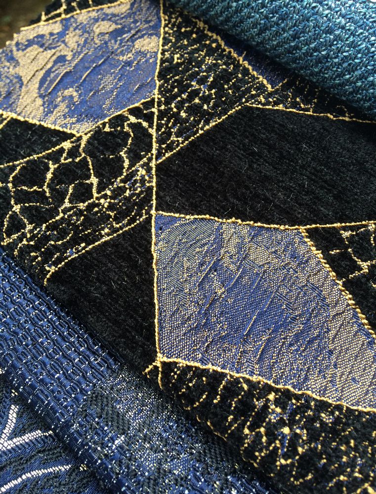 Upholstery fabrics - UPHOLSTERY FABRIC/ BLACK-RED & GOLD - DEMTEKS