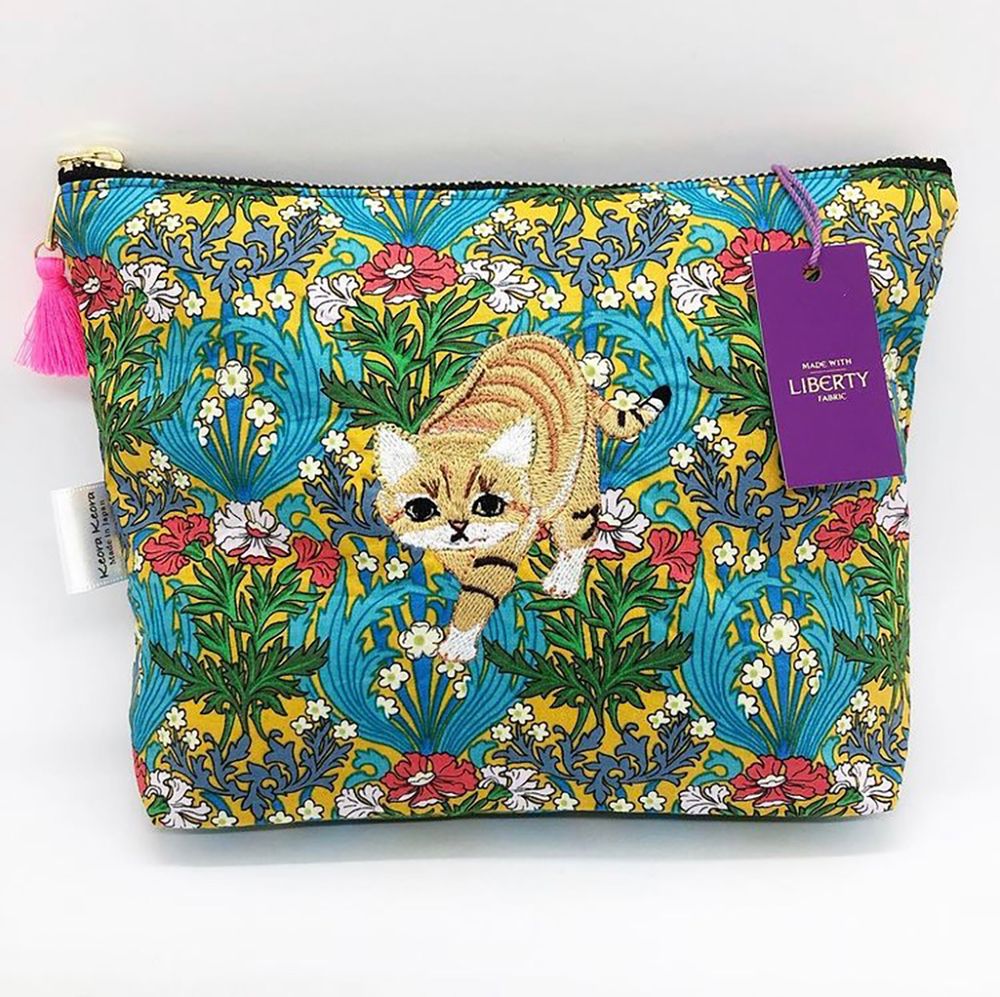 Clutches - Embroidered Liberty Print Fabric Pouch Baby-Leopard, Sand Cat - KEORA KEORA GOODS JP