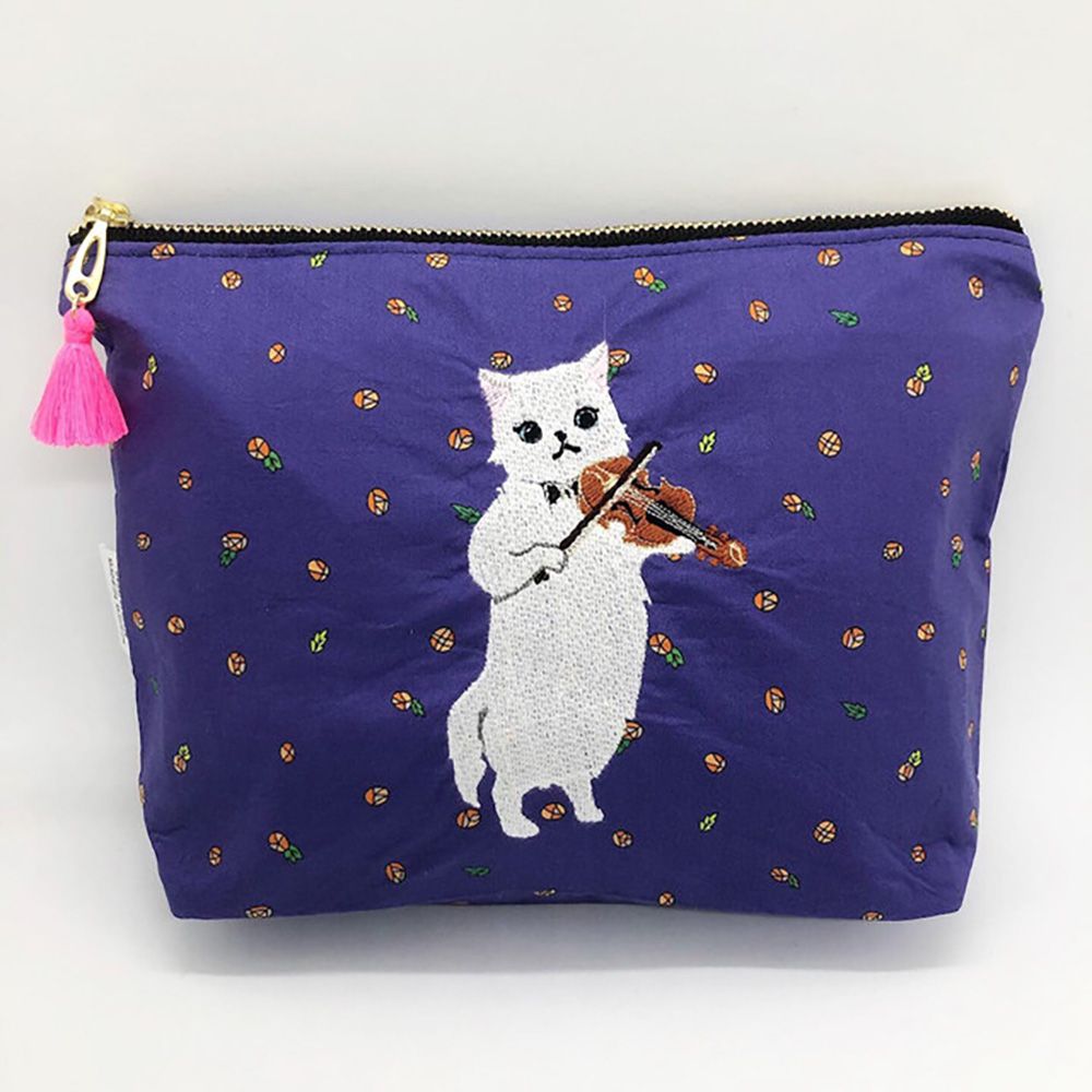 Papeterie bureau - Pochette brodée tissu imprimé Liberty - Chat au violon, Caracal, Moineau de Java  - KEORA KEORA GOODS JP