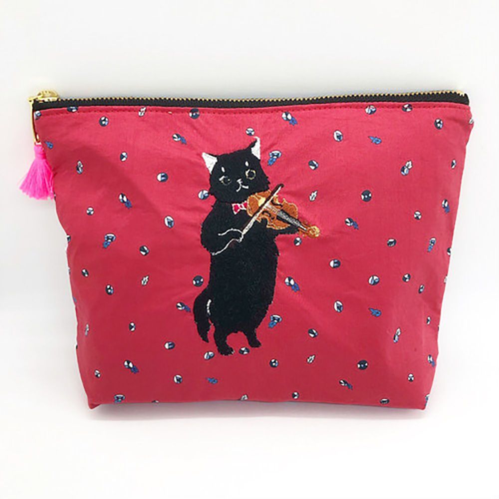 Papeterie bureau - Pochette brodée tissu imprimé Liberty - Chat au violon, Caracal, Moineau de Java  - KEORA KEORA GOODS JP